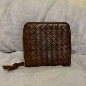 Bottega Veneta Brown Intrecciato Zip Coin Wallet